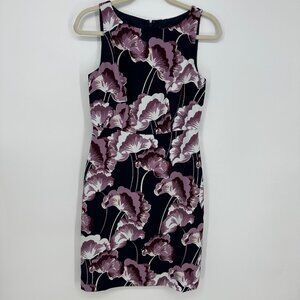 3/$25 Ann Taylor Floral Print‎ Mini Sheath Dress 2 Sleeveless Navy Blue Purple